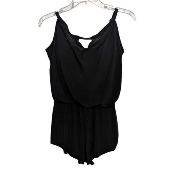 Aqua Green Swimsuit Womens Small One Piece Romper Shorts Black Slimming Tank - Picture 1 of 5